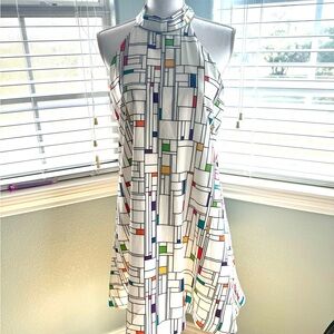 Halter top geometric pattern lined dress, vibrant colors